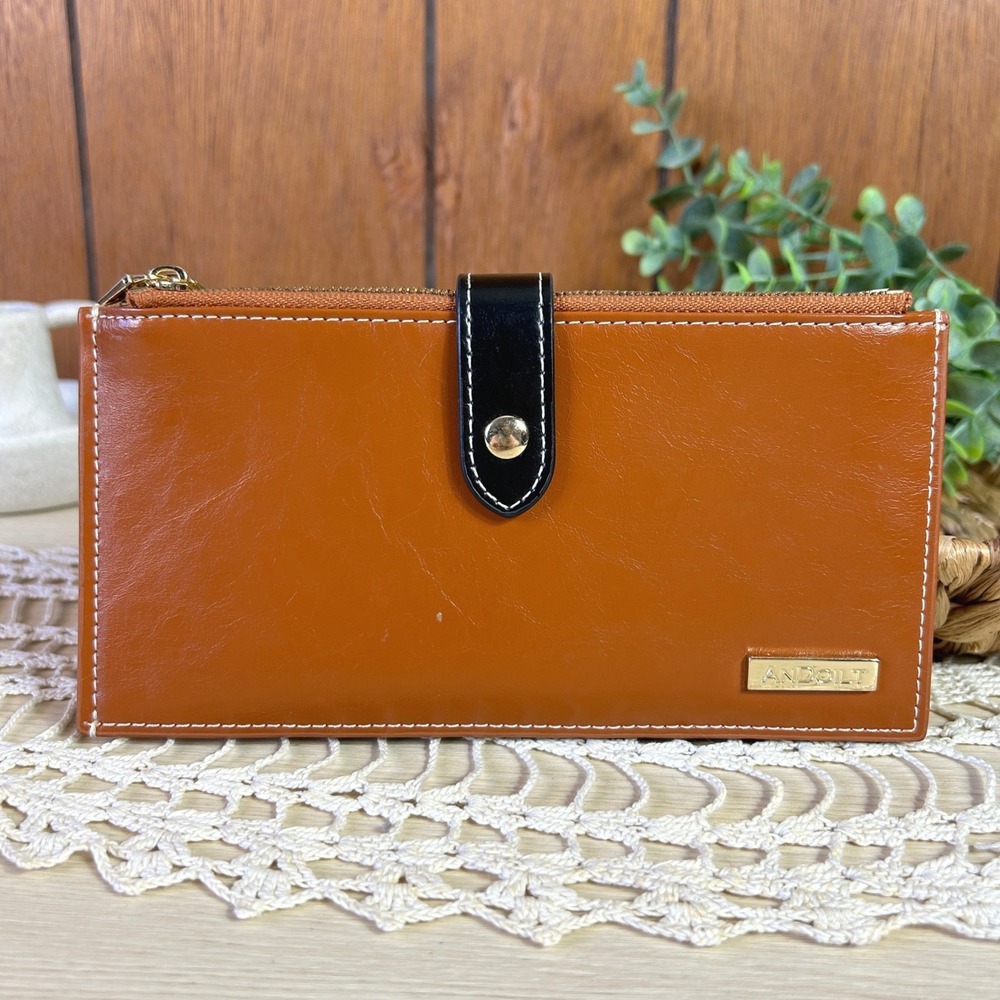 Andoilt Women Brown Faux Leather‎ Zip Around Wallet Organizer Card Holder